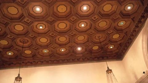 Panning intricate architectural ceiling Stock Footage 154483090