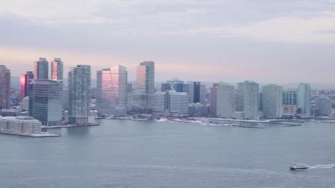 Panning Jersey City at Sunset from Rooftop 스톡 동영상 71283000