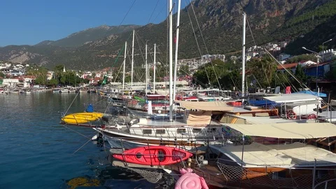Panning Kas harbor in October Stock Footage 118096095