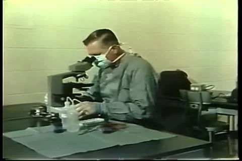 Panning lab technicians at work with microscopes Stock Footage 11354218