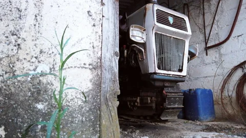 Panning on a LAMBORGHINI crawler tractor Stock Footage 155739893