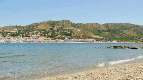 Panning landscape view of costa brava coast and beach in catalonia region in Stock Footage 135043755