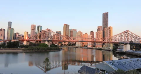 Panning left motion of Story Bridge and Brisbane CBD, Brisbane, QLD, 10-07-2025 Stock Footage 320173993