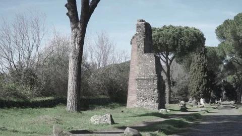 Panning from left to right ancient Roman road Stock Footage 73983852