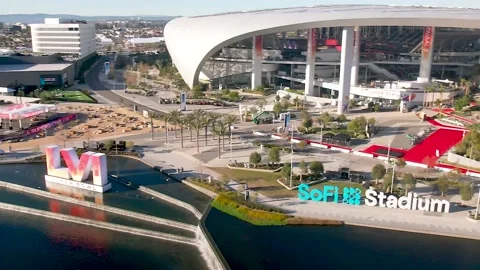 Panning left to right in front of SoFi Stadium 2022 Superbowl LVI 56 Stock Footage 169915056