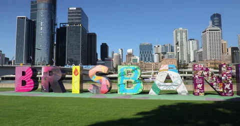Panning left to right motion of Brisbane Sign, Brisbane,QLD,Australia Stock Footage 140546367