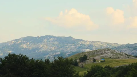 Panning left shot of scenic mountain landscape in Durmitor, Montenegro Stock Footage 342239569