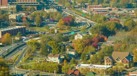 Panning Left to Traffic on Asheville's Interstate 240 and Surroundings Stock Footage 32639197