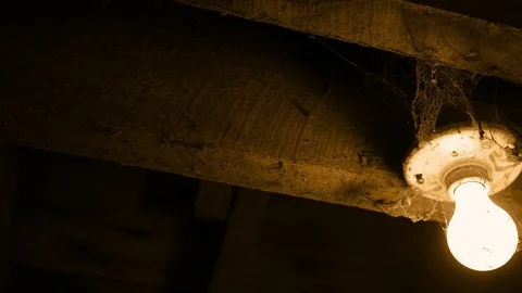 Panning to a light bulb covered in cobwebs - horror concept - Normal version Video stock 95481146