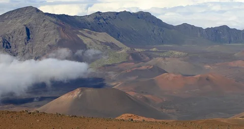 Panning long shot Summit view at Haleakala Volcano Crater,Maui,Hawaii,USA Stock Footage 119712265