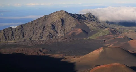 Panning long shot view of the summit at Haleakala Volcano Crater,Maui,Hawaii,USA Video stock 119738253