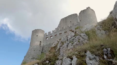 Panning low angle view of ancient fortress of rocca calascio, abruzzo, italy Stock Footage 278849178