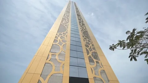 Panning Low Angle View Of Dubai Frame In Zabeel Park Stock Footage 222572442