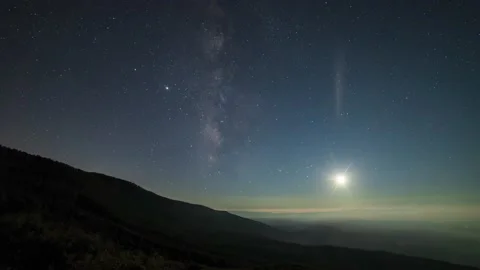 Panning milky way time lapse with partial moon Stock Footage