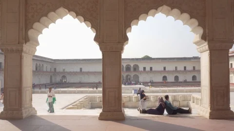 Panning motion inside the Agra Fort, India Stock Footage 101580012