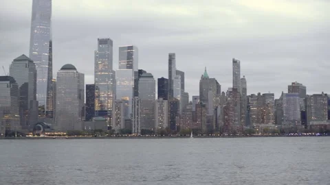 Panning motion, from Manhattan Skyline to Norwegian Gem Cruise Ship. Video stock 200671853