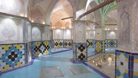 Panning motion of octagonal hall at Sultan Amir Ahmad Bathhouse Stock Footage 99734512