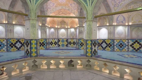Panning motion of octagonal hall at Sultan Amir Ahmad Bathhouse Stock Footage 99734639