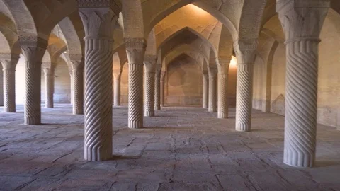 Panning motion of prayer hall of the Vakil Mosque, Shiraz Stock Footage 100737544