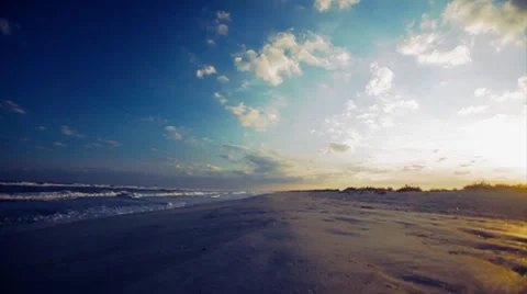 Panning motion at the sand beach with waves. Stock Footage 8691015