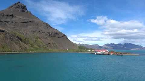 Panning from mountain to King Edward Point South Georgia, 4K Stock Footage 332359167