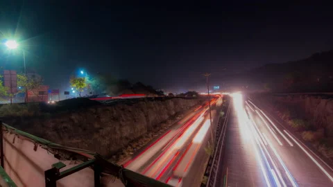 Panning Night Traffic Time Lapse of Highway Traffic Stock Footage 138241167