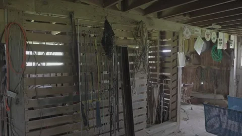 Panning old creepy barn Stock Footage 277641747