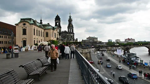 Panning over Bruhlsche Terrasse in Dresden, Germany Stock Footage 37496799