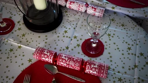 Panning over a Christmas set up table Stock Footage 218389291