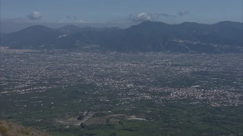 Panning over city of Naples from top of Vesuvius volcano Stock Footage 86754129
