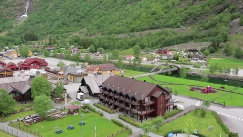 Panning over the dock at Flam in Norway Stock Footage 244012191