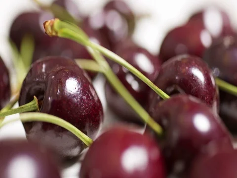 Panning over fresh cherries Stock Footage