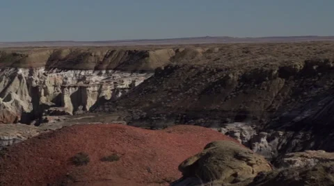 Panning over Large Desert Canyon Slow Motion Closer Stock Footage 50441870