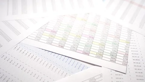 Panning Over Multiple Spreadsheet Pages on Accountant Desk Stock Footage 255991855