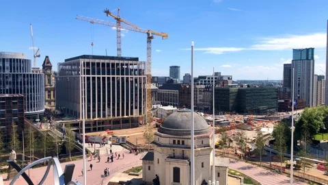 Panning over the skyline of Birmingham in the West Midlands in UK Stock Footage 112574368
