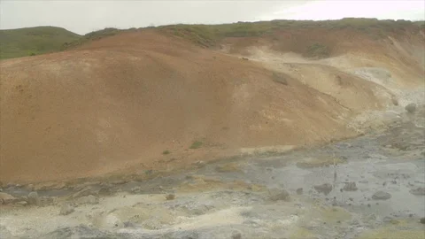 Panning Over Steaming Natural Spring in Iceland Stock Footage 86754620