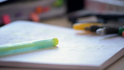 Panning Over a Student's Desk Video stock 90164140