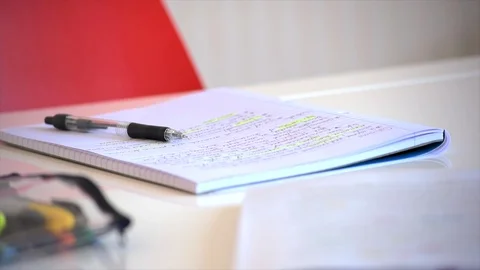 Panning Over Student's Desk Stock Footage 90166291
