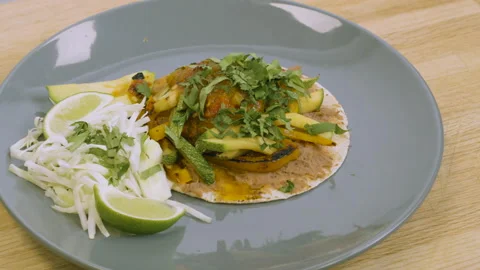 Panning Over a Tostada on a Plate Stock Footage 141017371