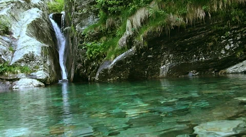 Panning over waterfall in a forest. Stock Footage 32327815