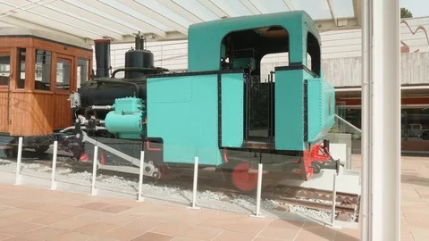 Panning. Panoramic view of old train which was used to get people to montserrat. Stock Footage 115323305