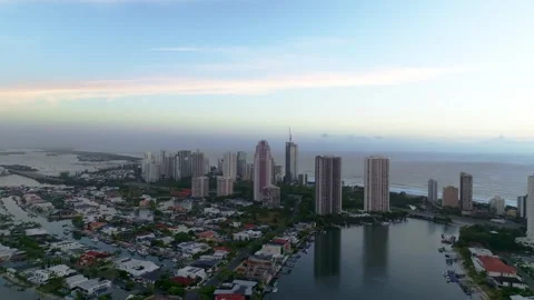 Panning Right along Nerang River parallel to the coast with a Crisp Blue Sky Stock-Footage 328480618