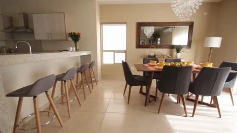 Panning from right to left of dining room Stock Footage 115216330