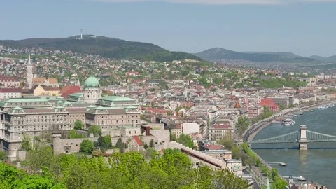 Panning to right timelapse of Budapest and Danube river Stock Footage 74610638