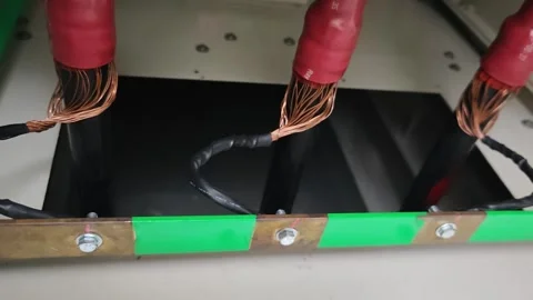 Panning right video of copper shield ground wires from underground cables. Stock Footage 339049325