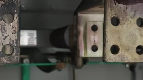 Panning right video of heavy copper terminals with drilled holes. Stock-Footage 339022322