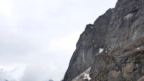 Panning From Rocky Cliff To Ice Clad Himalayan Peak In Sikkim 4K Vídeo Stock 346200959