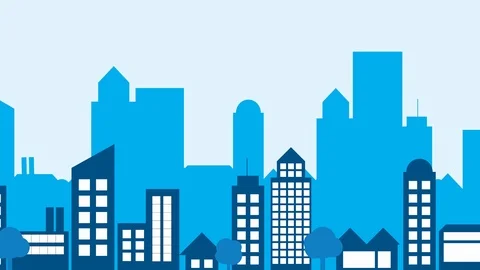 Panning Scene of Flat Layer Illustration City From Day to Night Stock Footage 102453699