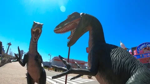 Panning Shot of 2 Raptor Statues Stock Footage 130353719