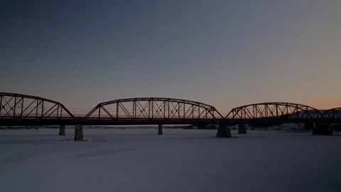 Panning Shot of a bridge at sunset Stock Footage 268645784